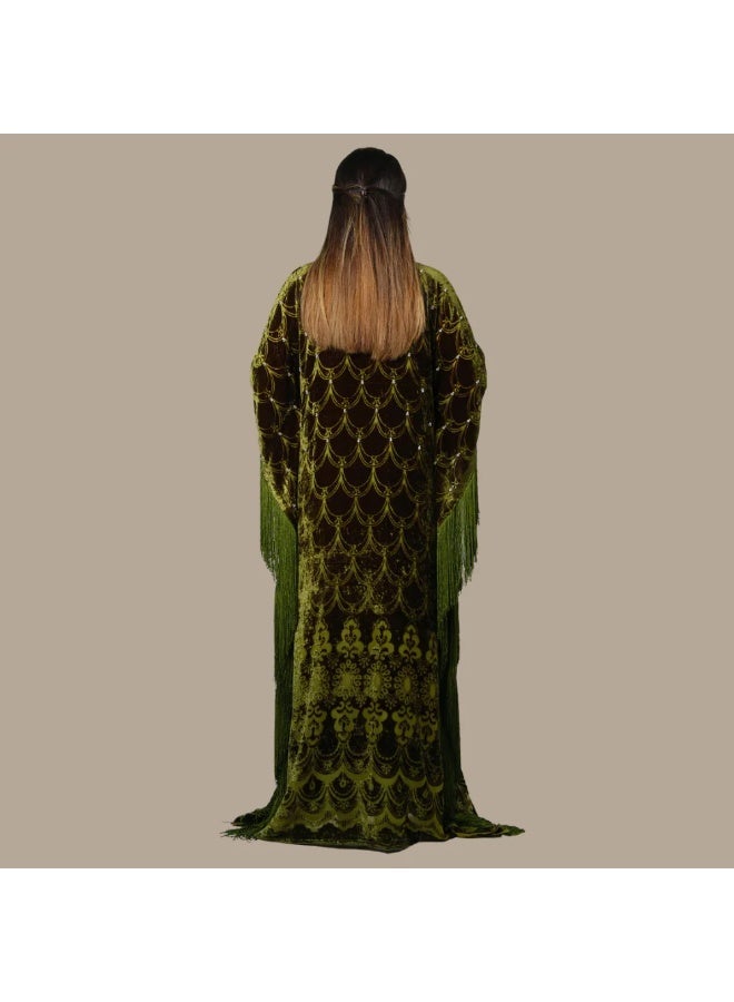QABEELA RAM25 MOSS GREEN DEVORE KAFTAN - Image 3